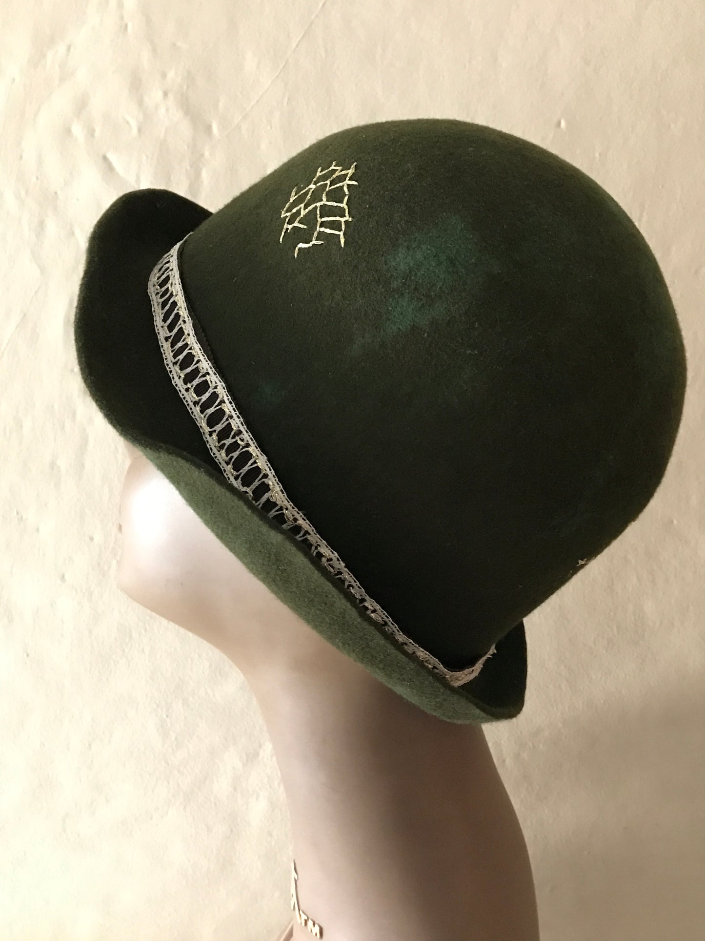 Distressed fur felt dark green bowler hat- Tomoko Tahara millinery works