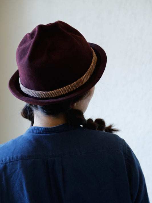 Furrow top fur felt bowler hat - Retro - Burgundy - Tomoko Tahara millinery works