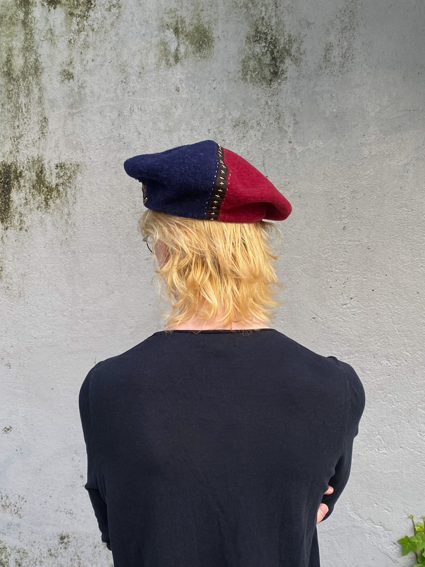 Two tone merino wool beret - Circus - navy and wine red - Shipping free - Tomoko Tahara millinery works