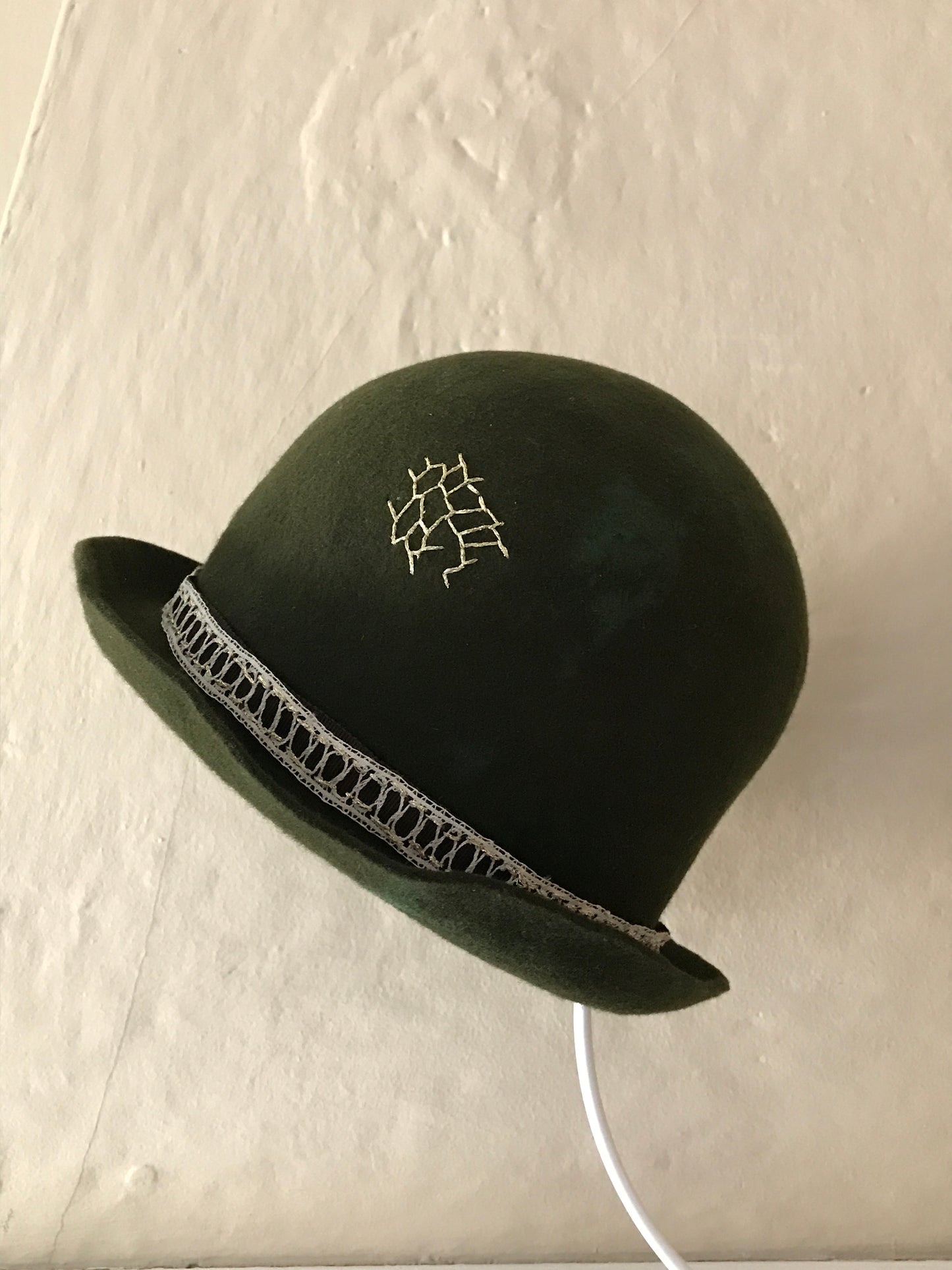 Distressed fur felt dark green bowler hat- Tomoko Tahara millinery works