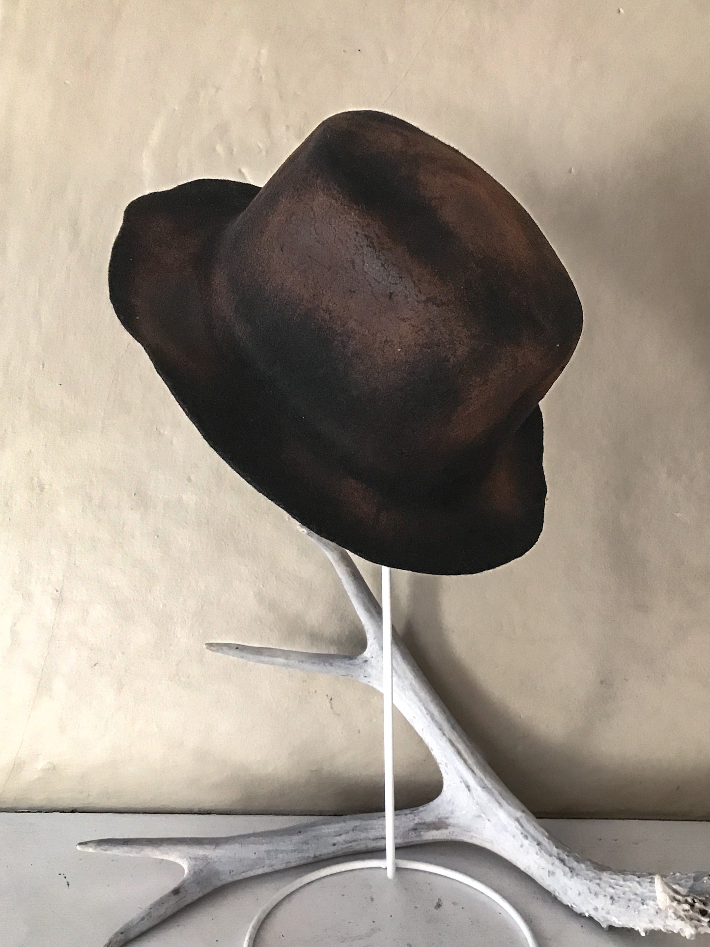 Boater hat, distressed-  Tomoko Tahara millinery works