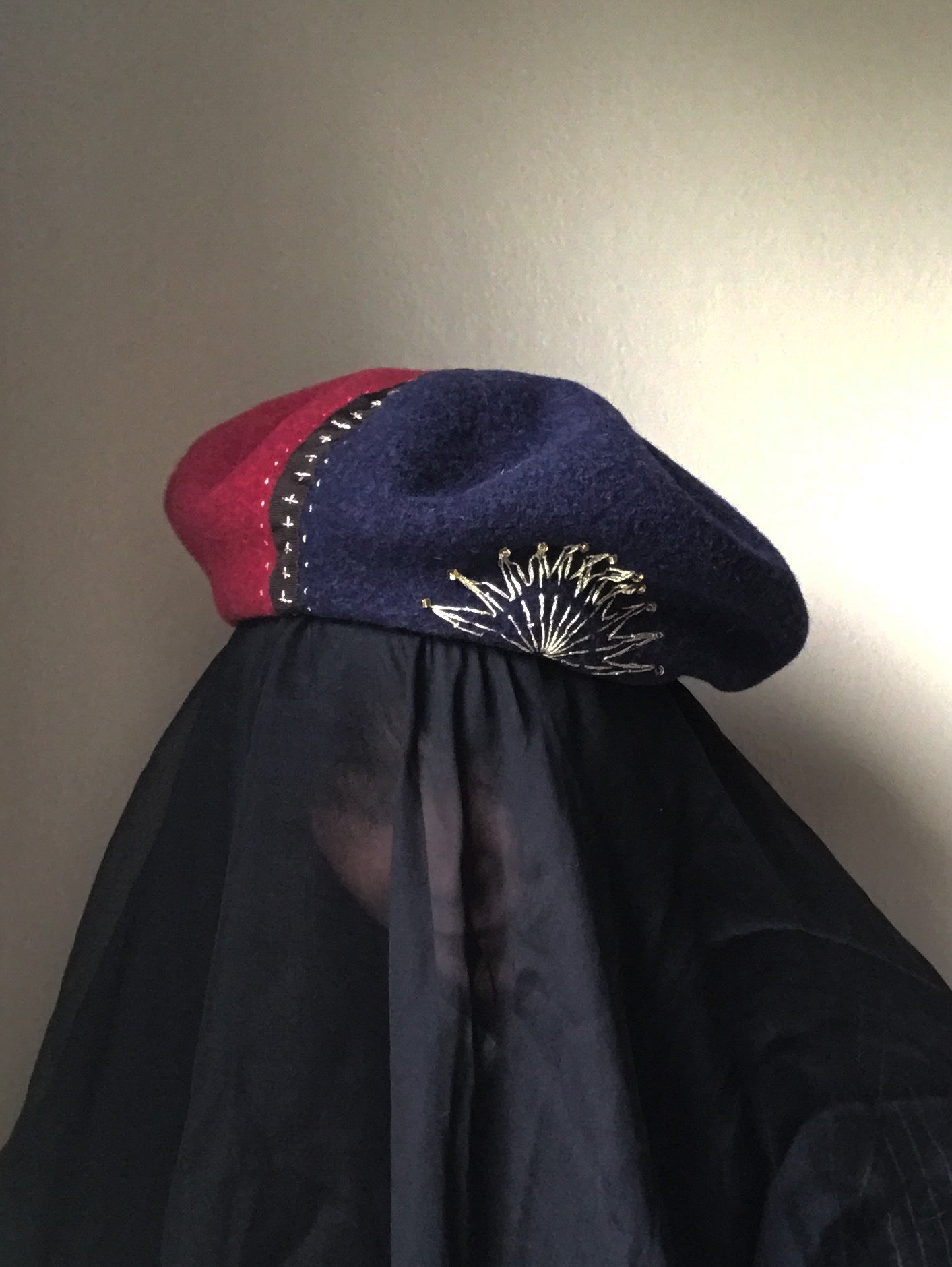 Two tone merino wool beret - Circus - navy and wine red - Shipping free - Tomoko Tahara millinery works