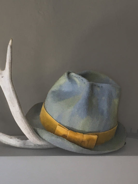 Distressed fur felt asymmetrical style hat - Smog- Tomoko Tahara millinery works