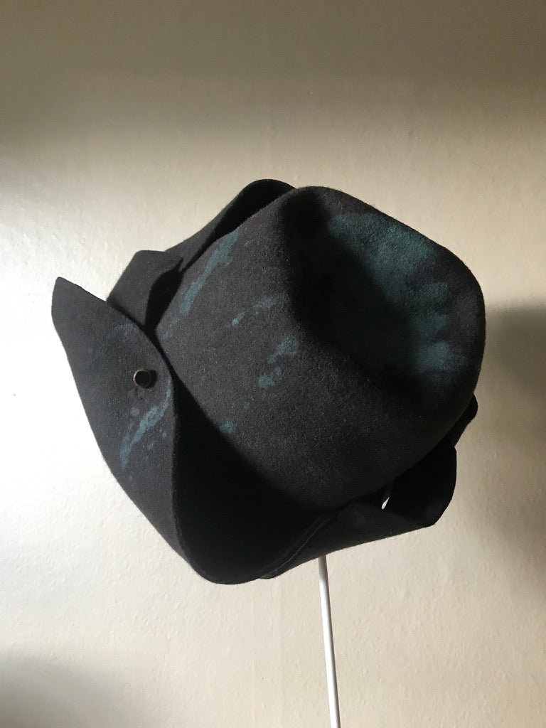 Folded asymmetrical hat, dark green - Origami - Tomoko Tahara millinery works