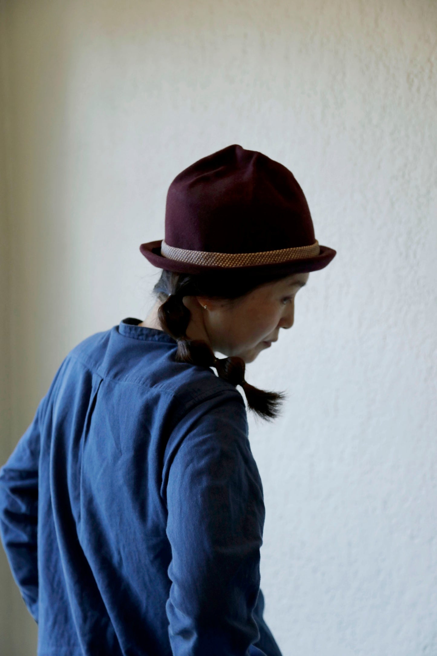 Furrow top fur felt bowler hat - Retro - Burgundy - Tomoko Tahara millinery works